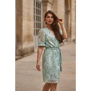 Freebird - Dieke - Jurk - Sea Green - Mesh met Pailletten