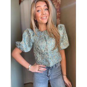 Lida - Mint - Korte Jasje met Pofmouwen en Lurex Details