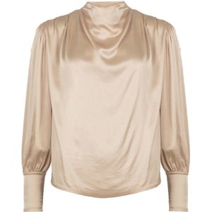 Freebird - Blouse - Blauw - Lange Mouwen - Watervalhals - Glanzende Viscose Kwaliteit