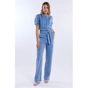 CUPSHE Jumpsuit voor dames, wikkelmodel, met V-hals, rimpelmouwen, eendelig pak, overall, playsuit, met tropische print, tailleceintuur, brede pijpen, voor de zomer en strand, L