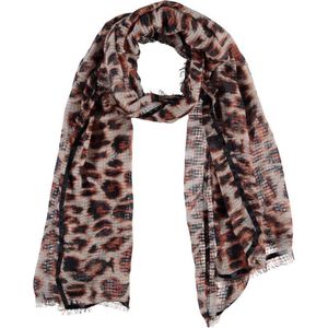 Sarlini | Lange zwart/bruine dames sjaal met Leopard print