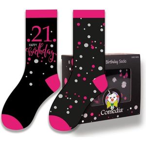 Witbaard Cadeausokken 21 Jaar Polykatoen Zwart/roze 2-delig
