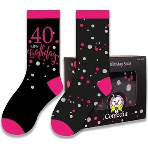 Witbaard Cadeausokken 40 Jaar Polykatoen Zwart/roze 2-delig