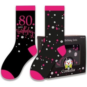 Witbaard Cadeausokken 80 Jaar Polykatoen Zwart/roze 2-delig