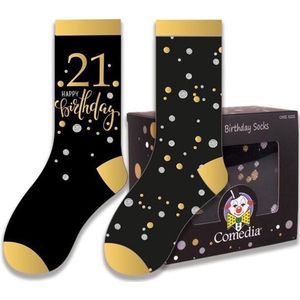 Witbaard Cadeausokken 21 Jaar Polykatoen Zwart/goud 2-delig