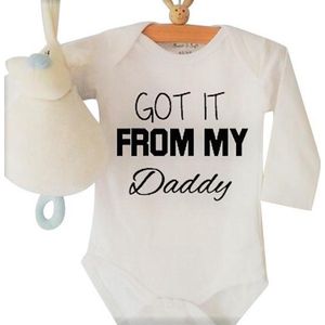 Baby Rompertje met tekst Got it from my Daddy | Lange mouw | wit | maat 50-56 romper ik heb het van mijn papa dad