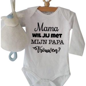 Baby Rompertje met tekst Mama wil jij met mijn papa trouwen? | Lange mouw | wit | maat 50-56