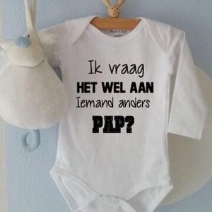 Rompertje baby met tekst unisex met tekst zwart wit papa Ik vraag het wel aan iemand anders! Pap? | Lange mouw  | wit | maat 50-56 | cadeau zwangerschap aankondiging 2 papa's liefste worden  verjaardag I love allerliefste cadeautje kind baby tekst