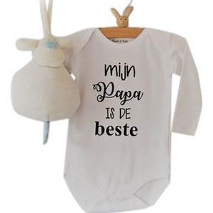 Rompertje baby met tekst verjaardag of vaderdag of voor de liefste papa Mijn papa is de beste | Lange mouw | wit | maat 74/80 | eerste vaderdag cadeau tekst baby kind cadeautje liefste lief papa beste held superman leukste mijn is de allerbeste
