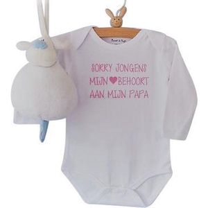Baby Rompertje met tekst Sorry jongens mijn hart behoort aan mijn papa | Lange mouw | wit | maat 50/56