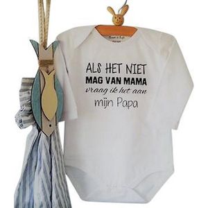 Rompertje baby met tekst Als het niet mag van mama vraag ik het aan mijn papa  | Lange mouw | wit | maat 50/56 | zwangerschap aankondiging papa's liefste worden voor verjaardag  cadeautje kind baby tekst lief papa beste held superman leukste mijn