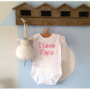 Baby Rompertje met tekst I love Papa  | wit met roze | maat 50/56