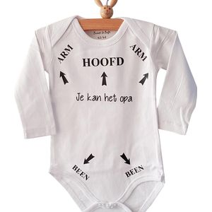 Baby Rompertje met tekst  | Hoofd Arm Been Je kan het opa | Lange mouw | zwart wit | maat 50/56 | cadeau opa's liefste worden voor verjaardag of vaderdag I love allerliefste zwangerschapsaankondiging Hoera je wordt