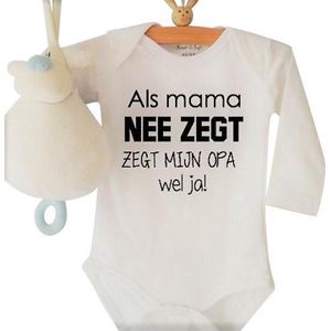 Baby Rompertje Als mama nee zegt zegt mijn opa wel ja | Lange mouw | wit | maat 50/56 grandpa zwangerschap aankondigen aankondiging bekendmaking zwangerschap