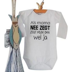 Rompertje Als mama nee zegt zegt mijn oma wel ja | Lange mouw | wit | maat 62/68 cadeau zwangerschap aankondiging oma's liefste worden voor verjaardag of moederdag ( I love allerliefste )