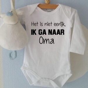 Baby Rompertje met tekst aankondigen oma gaat worden Het is niet eerlijk ik ga naar oma | Lange mouw | wit | maat 50/56