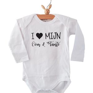 Baby Rompertje met tekst I hartje / love mijn Oom en Tante !  | Lange mouw | wit | maat 74/80