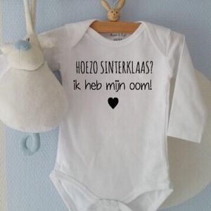 Romper Hoezo Sinterklaas? Ik heb mijn oom | Lange mouw | wit | maat 74/80 |cadeau mijn 1e eerste sint sinterklaas of zwangerschapsaankondiging baby