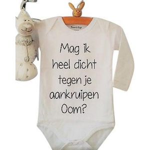 Baby Rompertje met tekst neefje of nichtje op komst Mag ik heel dicht tegen je aankruipen oom? | Lange mouw | wit | maat 62/68