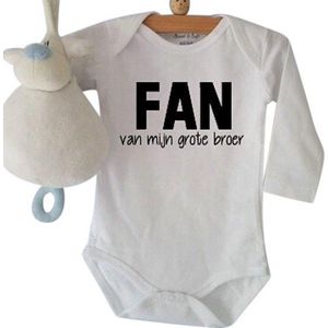 Baby Rompertje met tekst Fan van mijn grote broer | Lange mouw | wit zwart | maat 50/56 zwangerschap aankondiging little bro big brother broertje zusje