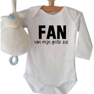 Baby Rompertje met tekst  Fan van mijn grote zus  | Lange mouw | wit | maat 50/56 zwangerschapsaankondiging zwangerschap aankondiging