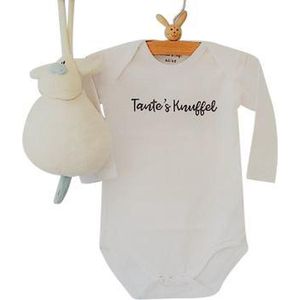 Baby Rompertje met tekst Tante’s Knuffel Kan met tante | Lange mouw | wit zwart | maat 50/56 | Gepersonaliseerd cadeau voor baby kraamcadaeu geboorte geboortecadeau kraamgeschenk