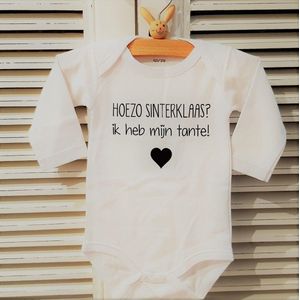 Baby Rompertje unisex Hoezo Sinterklaas? Ik heb mijn tante | Lange mouw | wit| maat 50/56 |cadeau mijn 1e eerste sint sinterklaas of zwangerschapsaankondiging baby jongen meisje