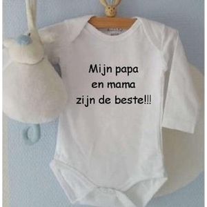 Baby Rompertje met tekst mijn papa en mama zijn de beste ( love / worden / geworden )| Lange mouw | wit| maat 50/56