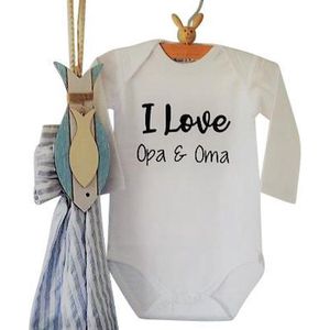 Baby Rompertje met tekst I love Opa en Oma | Lange mouw | wit | maat 74/80