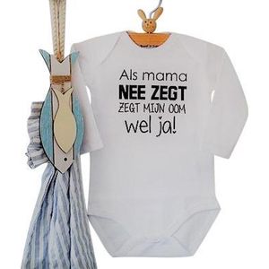 Baby Rompertje met tekst Als mama nee zegt zegt mijn oom wel ja | Lange mouw | wit zwart | maat 62/68 | zwangerschap aankondigen zwangerschapsaankondiging hoera je wordt ( weer )