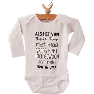 Baby Rompertje tekst | Als het van papa en mama niet mag vraag ik het toch gewoon aan mijn opa en oma | Lange mouw | wit zwart | maat 50/56 cadeautje zwangerschaps aankondiging hoera jullie worden grootouders