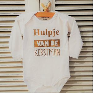 Romper Kerst hulpje van de kerstman - Wit | Goud - Maat 62/68 mijn eerste kerstmis baby kleding kerst Kerstkleding kerstpakje aankondiging bekendmaking zwangerschap cadeau voor de liefste aanstaande
