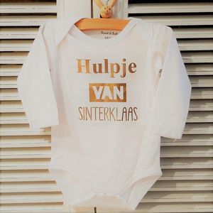 Baby Rompertje Hulpje Sinterklaas | Lange mouw | wit goud| maat 74/80 |cadeau mijn 1e eerste sint sinterklaas of zwangerschapsaankondiging baby