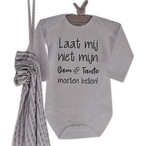 Baby Rompertje unisex Laat mij niet mijn oom en tante moeten bellen! | Lange mouw | wit | maat 74/80
