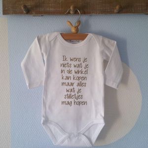 Baby Rompertje Kerstmis of Sinterklaas Ik wens je niets wat je in de winkel kan kopen maar alles wat je stilletjes mag hopen | Lange mouw | wit | maat 74/80 | cadeau mijn 1e eerste kerst kerstmis of zwangerschapsaankondiging baby