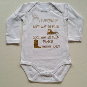 Rompertje met tekst Sinterklaas kapoentje gooi wat in mijn schoentje | Lange mouw | wit | maat 74/80 cadeau mijn 1e eerste sint sinterklaas of zwangerschapsaankondiging baby kleding babypakje