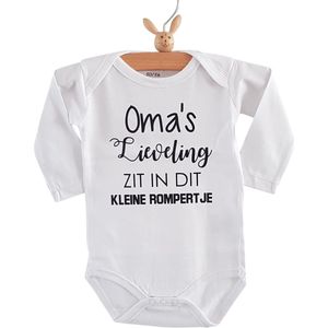Baby Rompertje met tekst Oma’s lieveling zit in dit kleine rompertje | Lange mouw | wit | maat 50/56 | love hoera je wordt oma