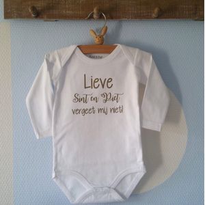 Rompertje Sinterklaas Lieve Sint en Piet vergeet mij niet! | Lange mouw | wit | maat 62/68  ( zwangerschapsaankondiging geboorte baby aankondiging zwangerschap maand december uitgerekend cadeau )