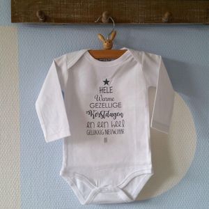 Baby Rompertje unisex Hele warme gezellige kerstdagen en een heel gelukkig nieuwjaar  | Lange mouw | wit | maat 62/68