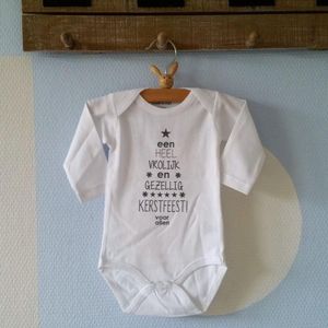 Baby Rompertje met tekst unisex Een heel vrolijk en gezellig  kerstfeest | Lange mouw | wit | maat 50/56 cadeautje zwangerschap aankondigen eerste kerstmis