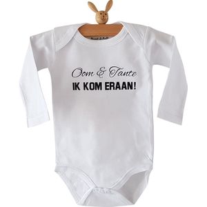 Baby Rompertje met tekst Oom en Tante ik kom eraan! | Lange mouw | wit | maat 62/68 zwangerschap aankondiging