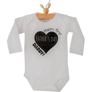Baby Rompertje tekst papa eerste Vaderdag cadeau | Happy first father’s Day daddy | lange mouw | wit zwart | maat 62-68
