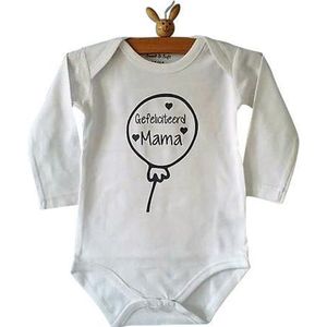Baby Rompertje met tekst unisex Gefeliciteerd mama! | Lange mouw | wit | maat 74/80