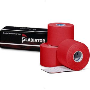 Gladiator Sports Kinesiotape - Kinesiologie Tape - Waterbestendige & Elastische Sporttape - Fysiotape - Medical Tape - 3 Rollen - Rood