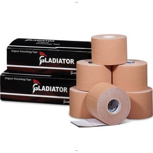 Gladiator Sports Kinesiotape - Kinesiologie Tape - Waterbestendige & Elastische Sporttape - Fysiotape - Medical Tape - 6 Rollen - Beige