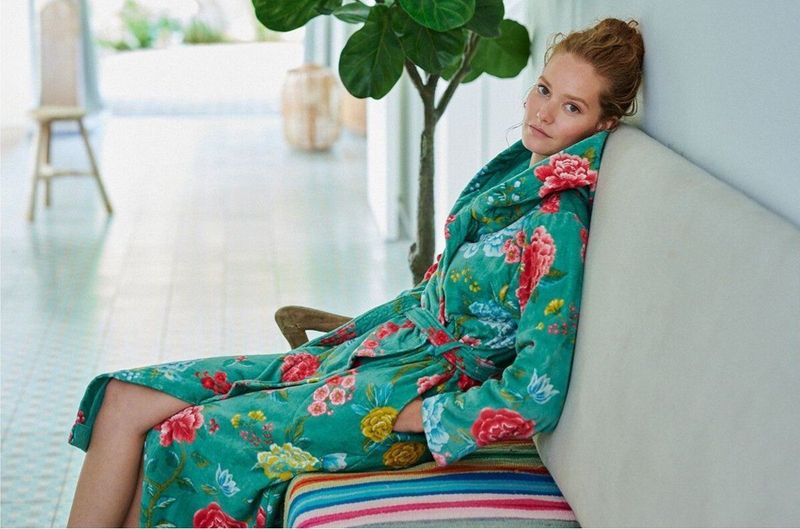 Pip Studio - Good Evening - Badjas - Groen - 100% Katoen - Bloemendessin