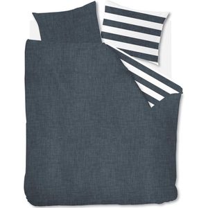 Riviera Maison Lindy Lines dekbedovertrek - Eenpersoons - 140x200/220 - Marineblauw
