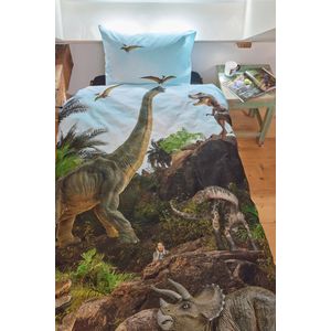 Jurassic World Dinosaurus Beddengoedset Glow In The Dark - 140x200 Cm Dekbedovertrek + Kussensloop - 100% Katoen