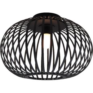 Olucia - Industriële badkamer plafondlamp zwart, Lieve, IP44 - Geschikt voor Badkamer - Vorm: Rond