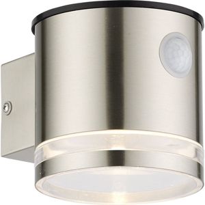 Moderne buiten wandlamp op zonne-energie chroom, Tommy, 1W, 2700K LED, IP54